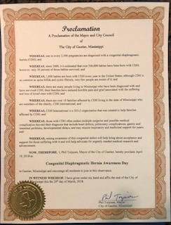 Vermont Recognizes April, 2018 as CDH Awareness Month