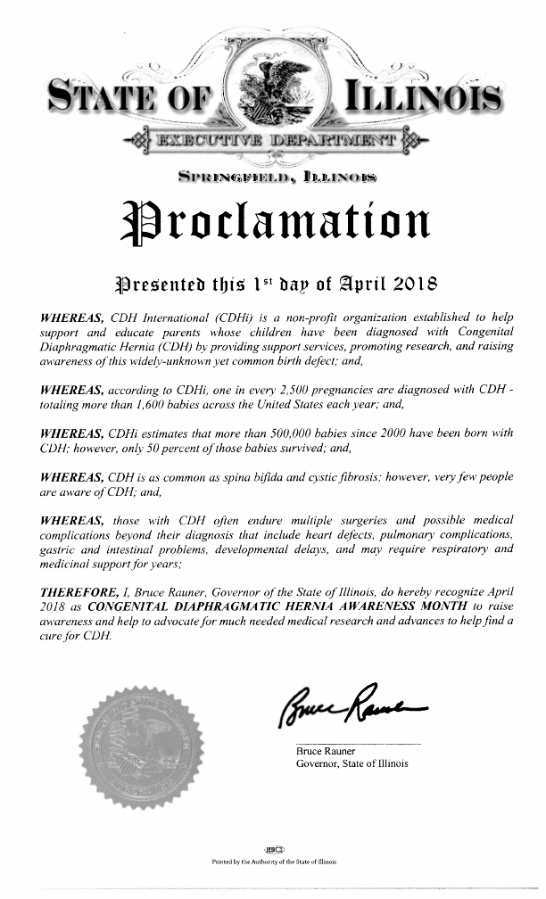 Maryland Proclaims April, 2018 CDH Awareness Month