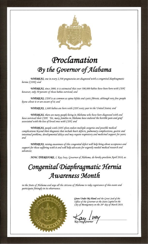 Arkansas Recognizes April, 2018 as CDH Awareness Month