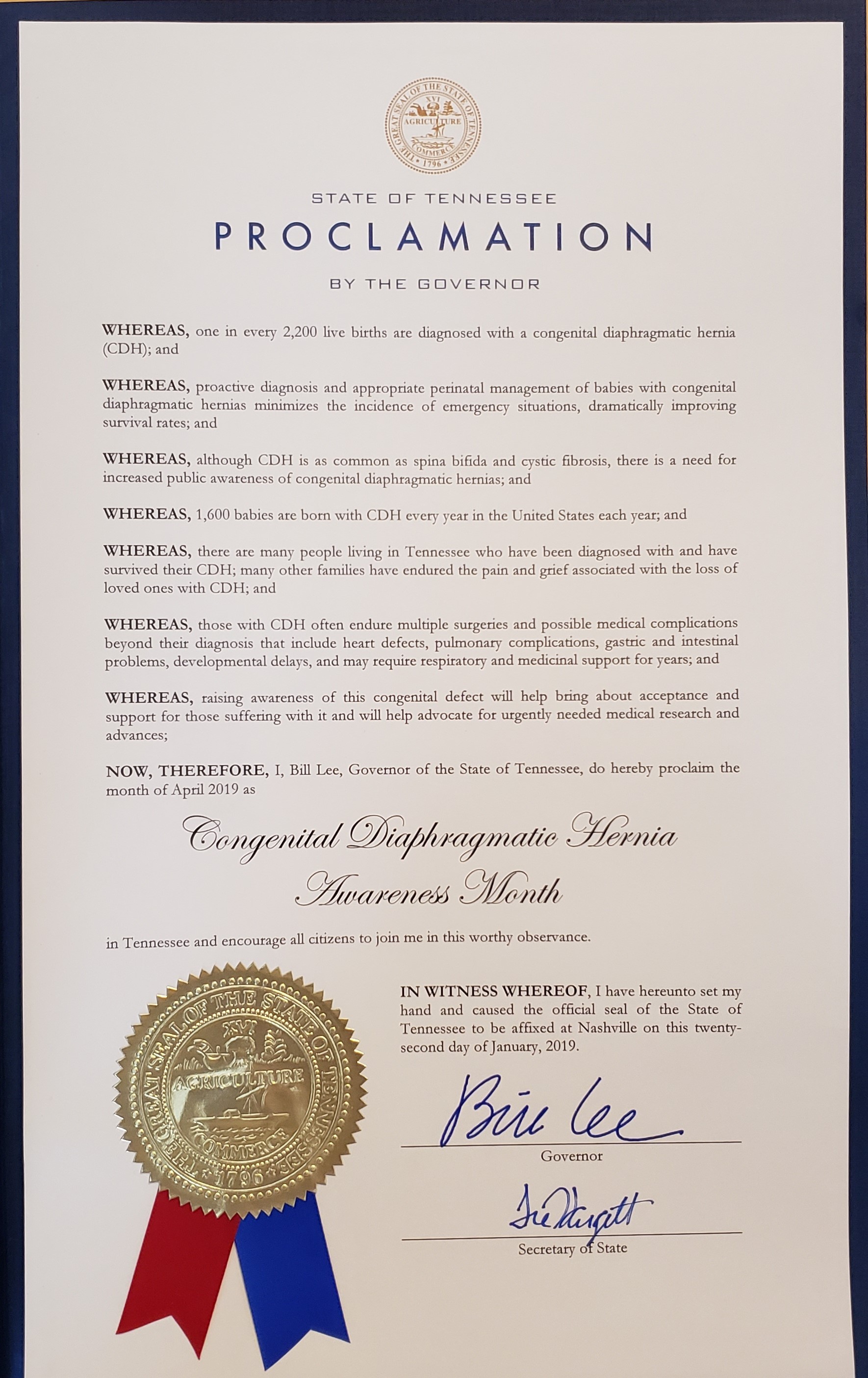 Wisconsin Proclaims April 2019 CDH Awareness Month