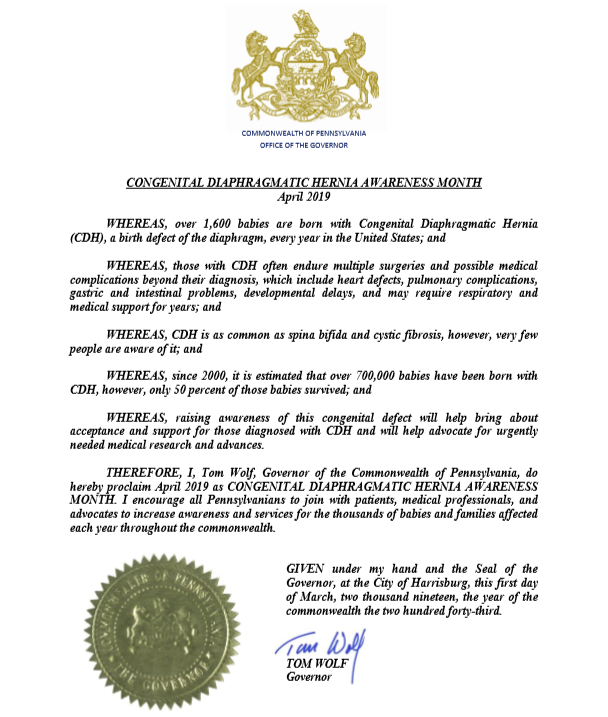 Mississippi Proclaims April 2019 CDH Awareness Month