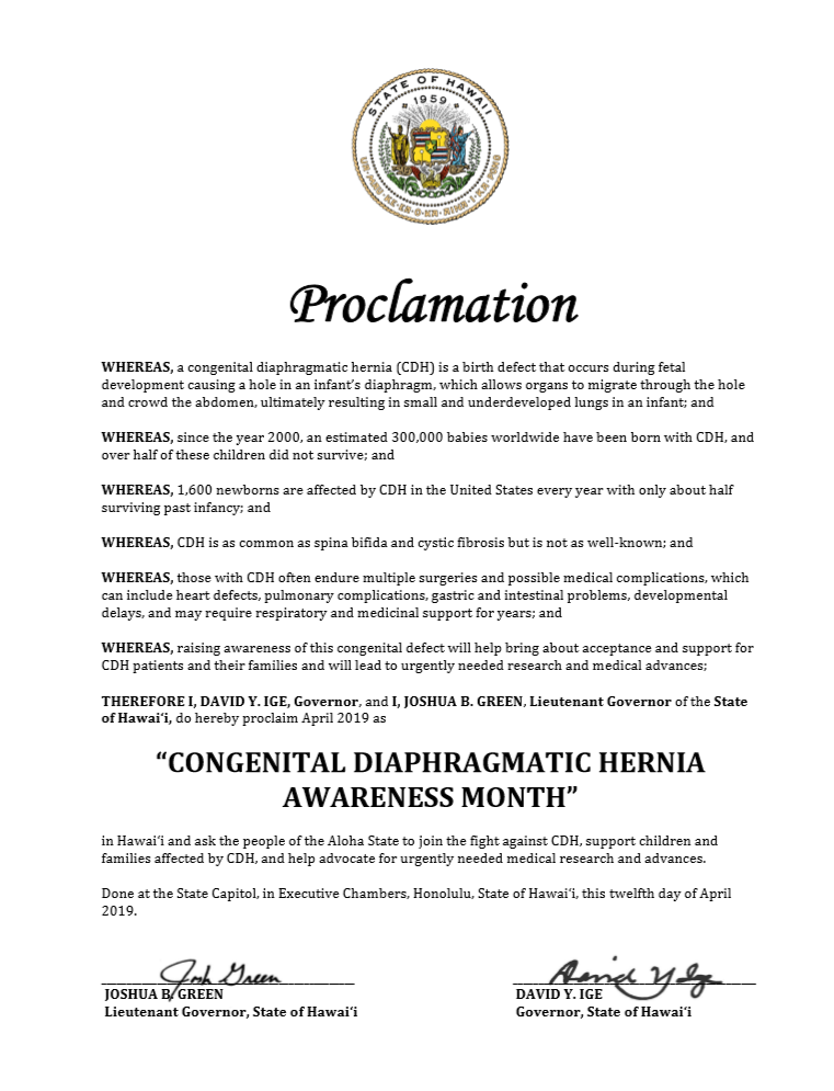 Idaho Proclaims April 2019 CDH Awareness Month