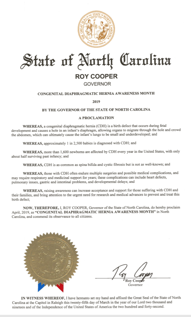 New Jersey Proclaims April 2019 CDH Awareness Month