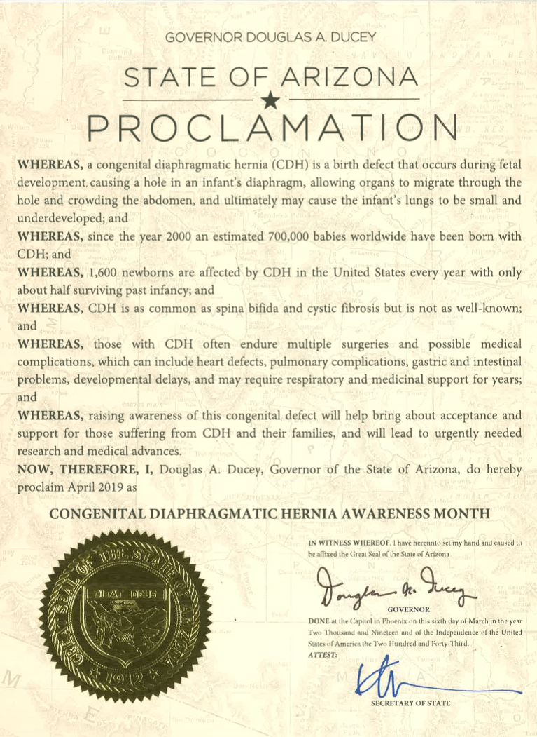 Massachusetts Proclaims April 2019 CDH Awareness Month