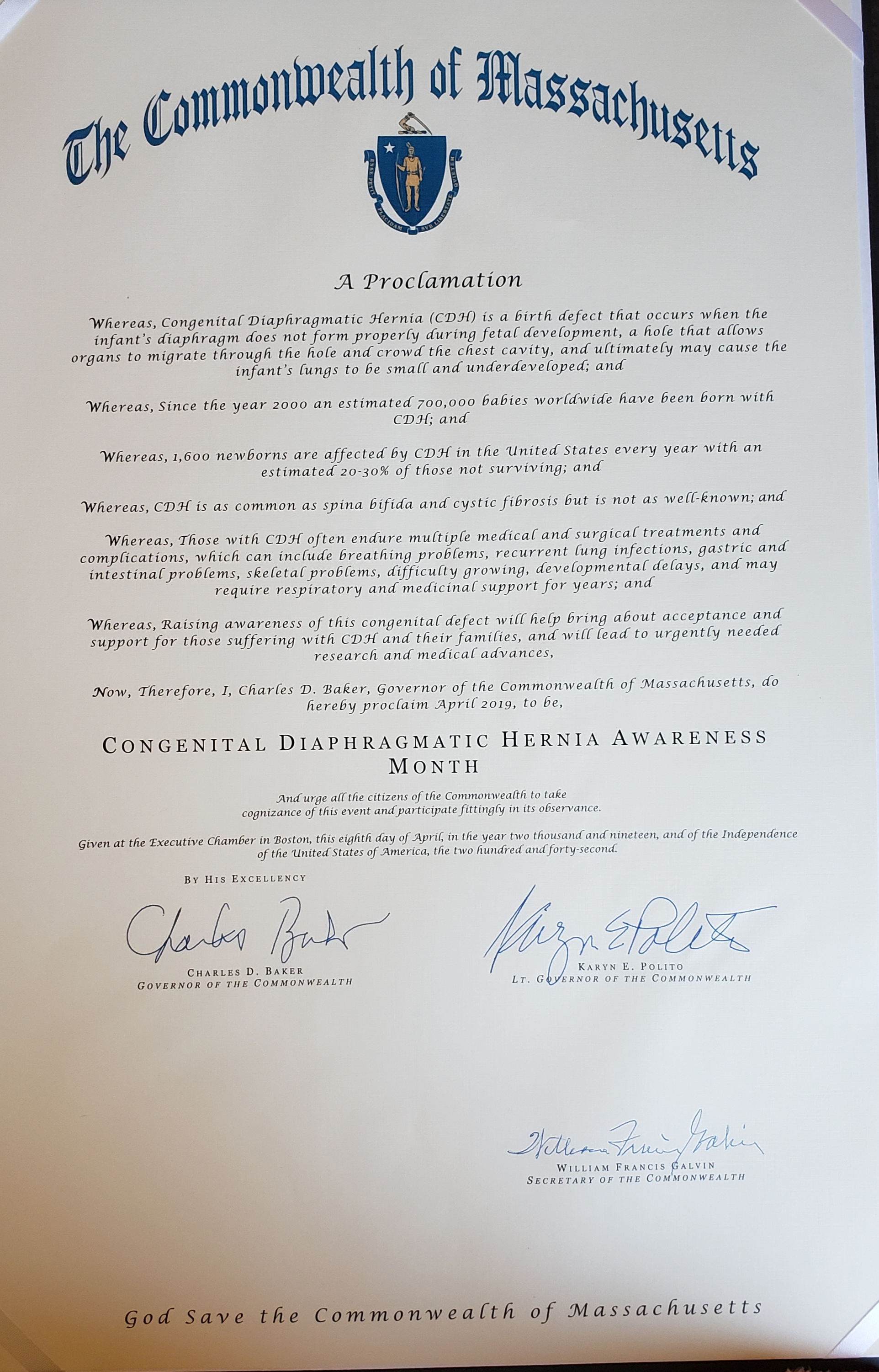 Oregon Proclaims April 2019 CDH Awareness Month
