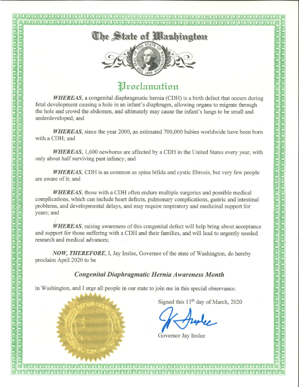 West Virginia Proclaims April CDH Awareness Month